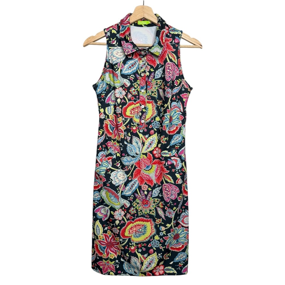 Tee 2‎ Sea Floral Maximalist Golf Mini Dress Black S Tennis Preppy Southern
